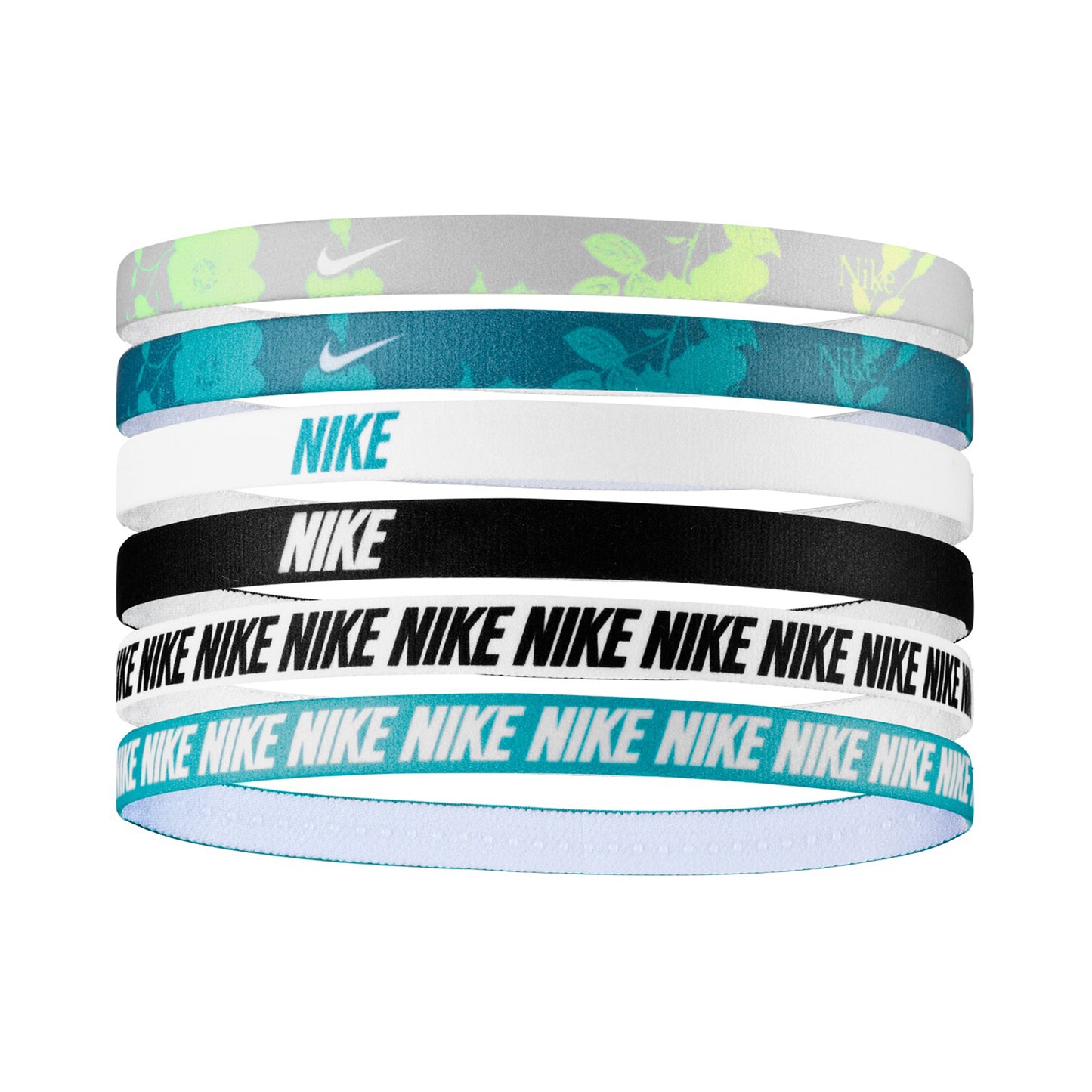 Nike Nike Flex Classic Printed Hair Band 6 Pack-Yellow,Green Nike Nike Flex Classic Printed Hair Band 6 Pack-Yellow,Green