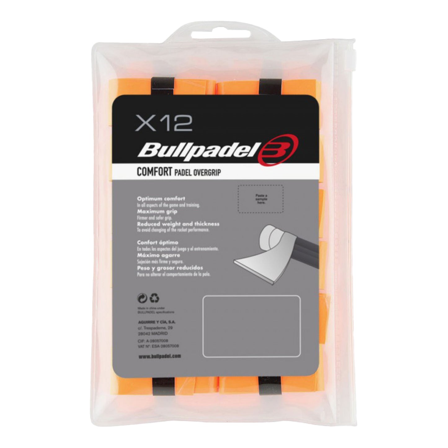 Bullpadel GB-1600 PACK 12 COMFORT-Neon Orange Bullpadel GB-1600 PACK 12 COMFORT-Neon Orange