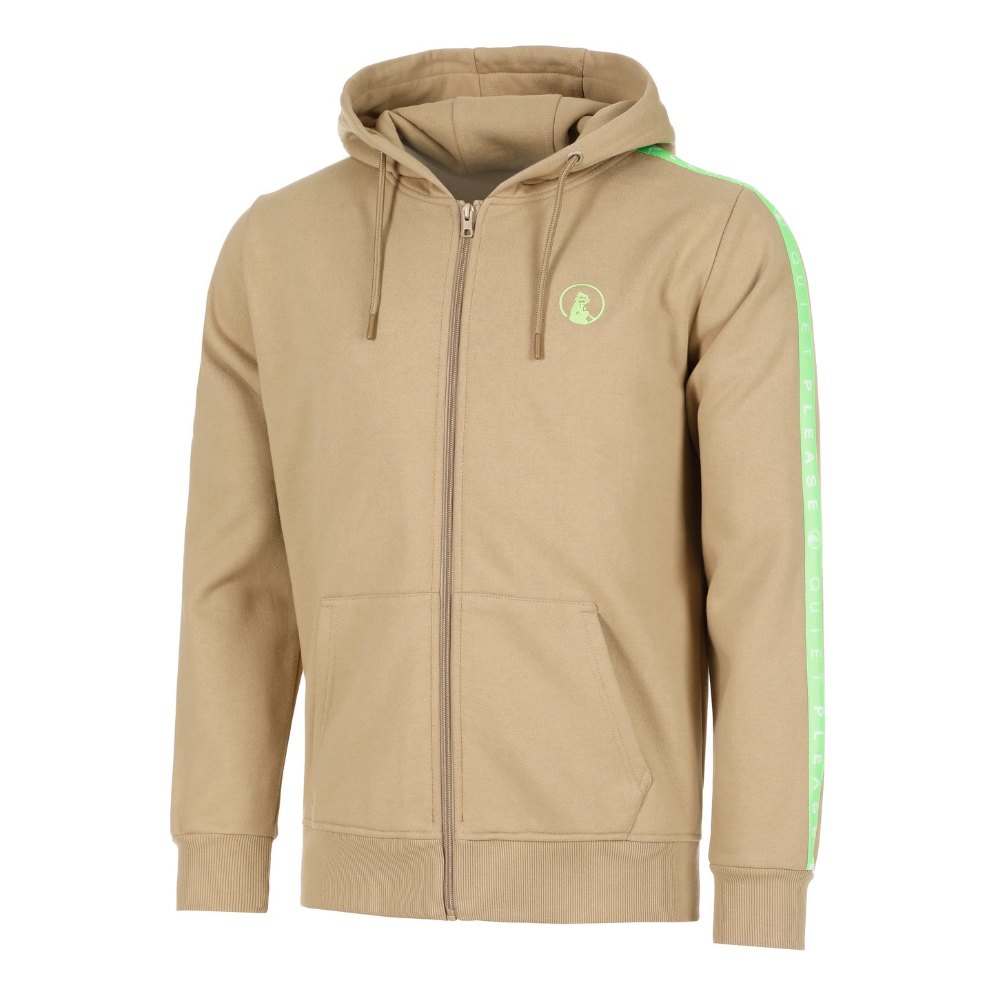 Quiet Please Wild Taped Zip Hoodie Men-Beige,Neon Green