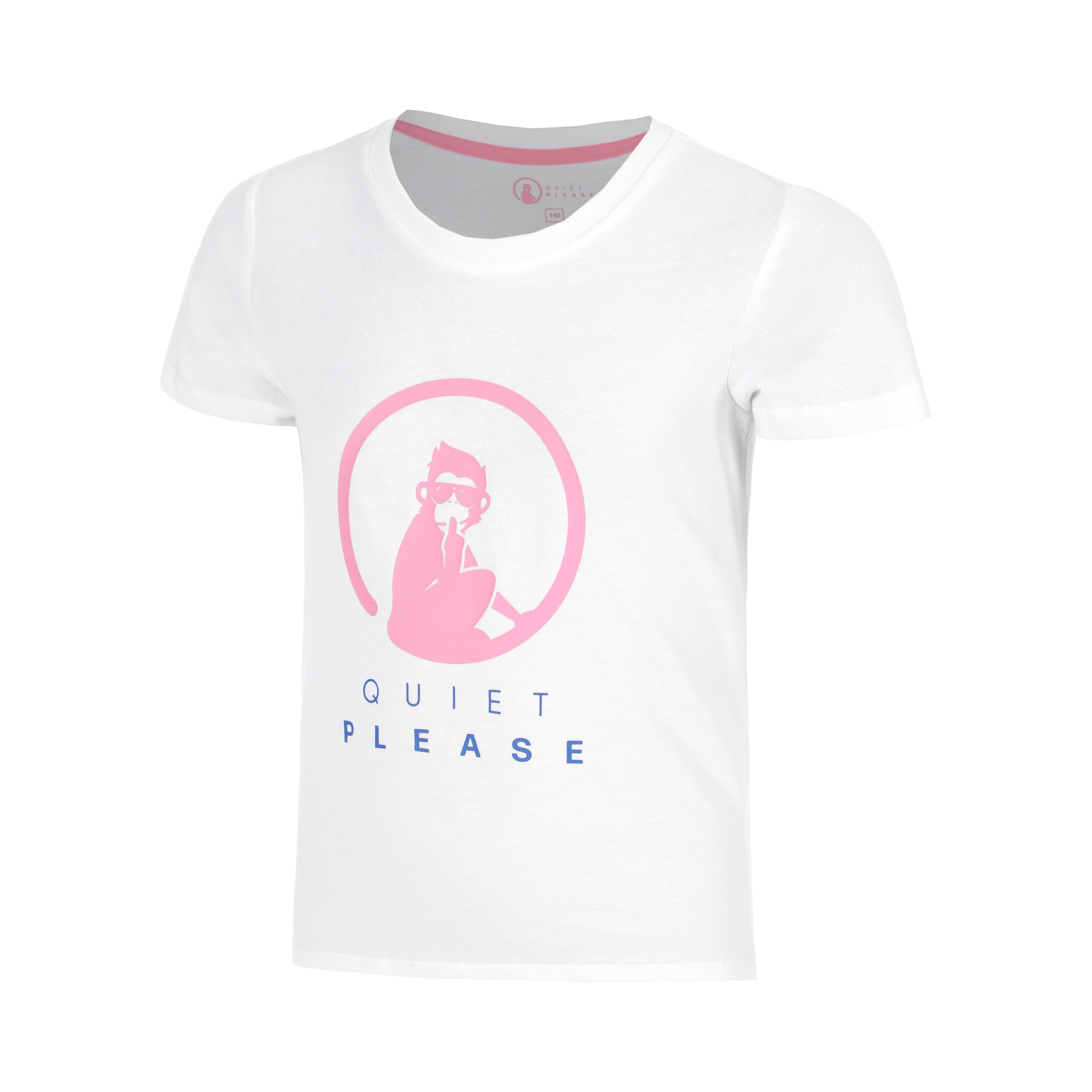 Quiet Please Baseline Logo T-Shirt Girls-white, neon pink