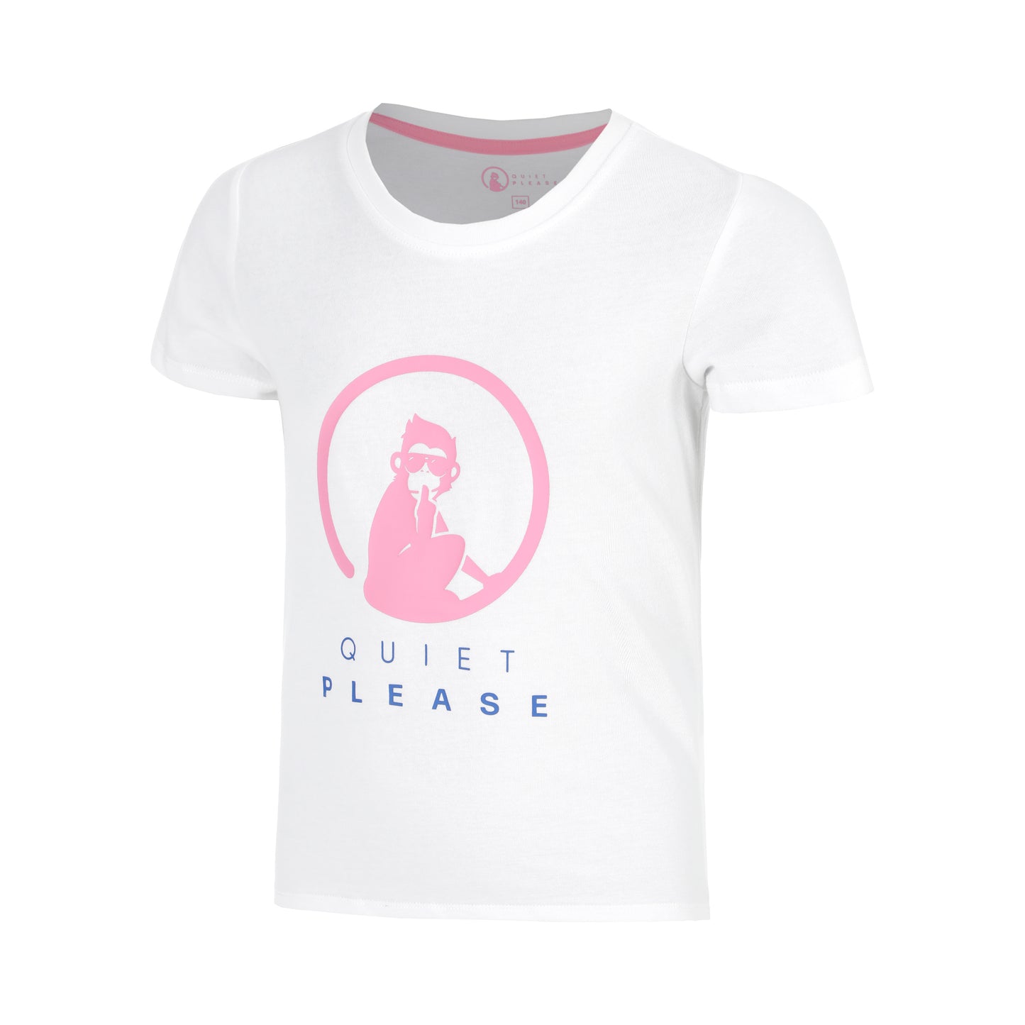 Quiet Please Baseline Logo T-Shirt Girls-white, neon pink