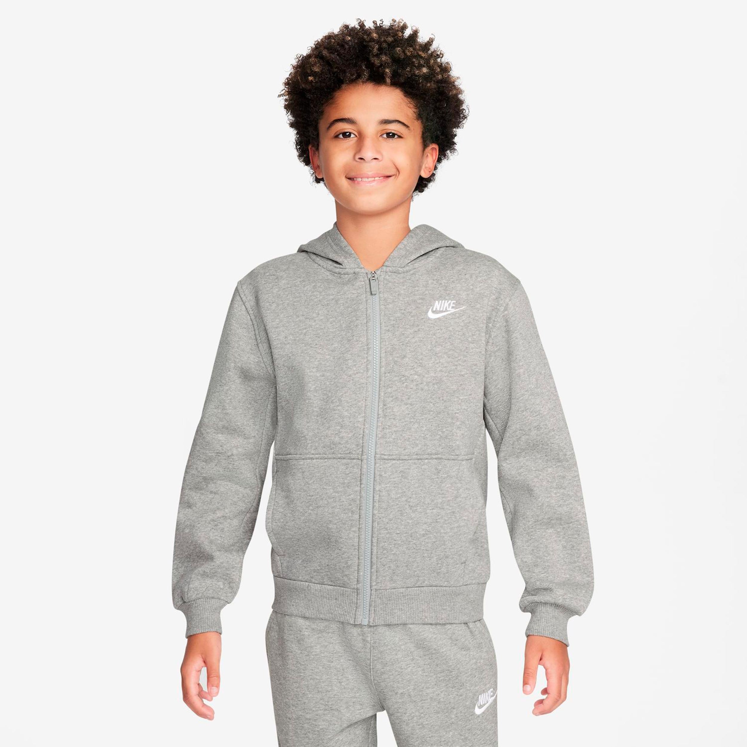 Nike Club Fleece Full-Zip Zip Hoodie Kids - grey