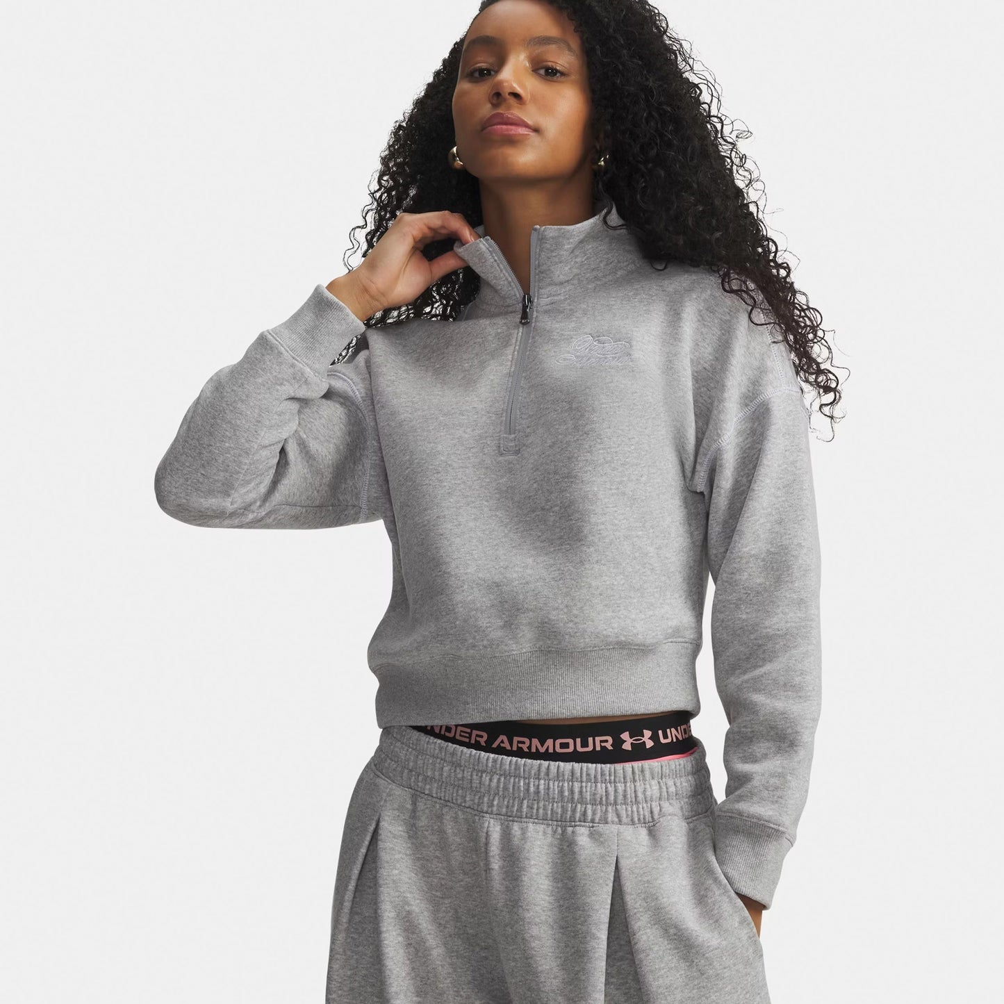 Under Armour Rival Fleece Script Halfzip Sweatshirt Women - grey, white