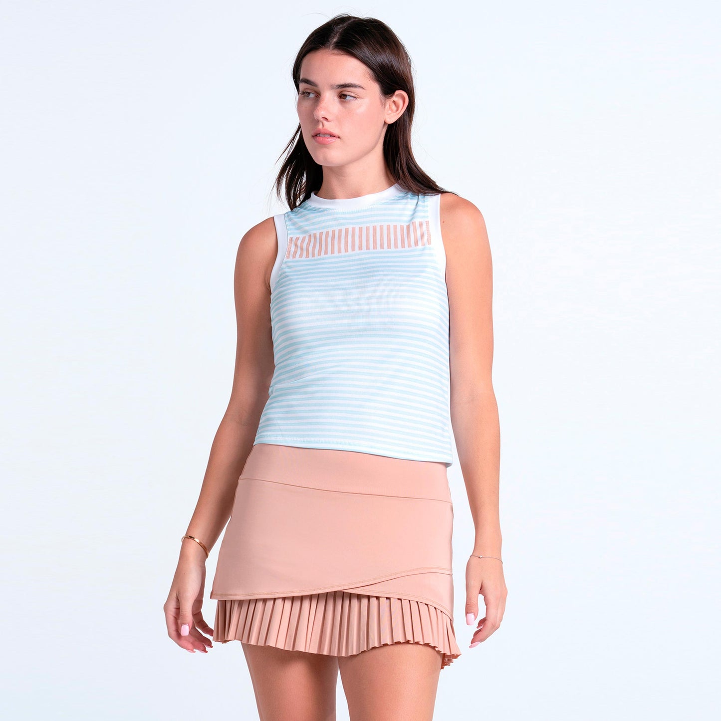 Lucky in Love Weave Stripe Muscle Tank Top Women - light blue, apricot