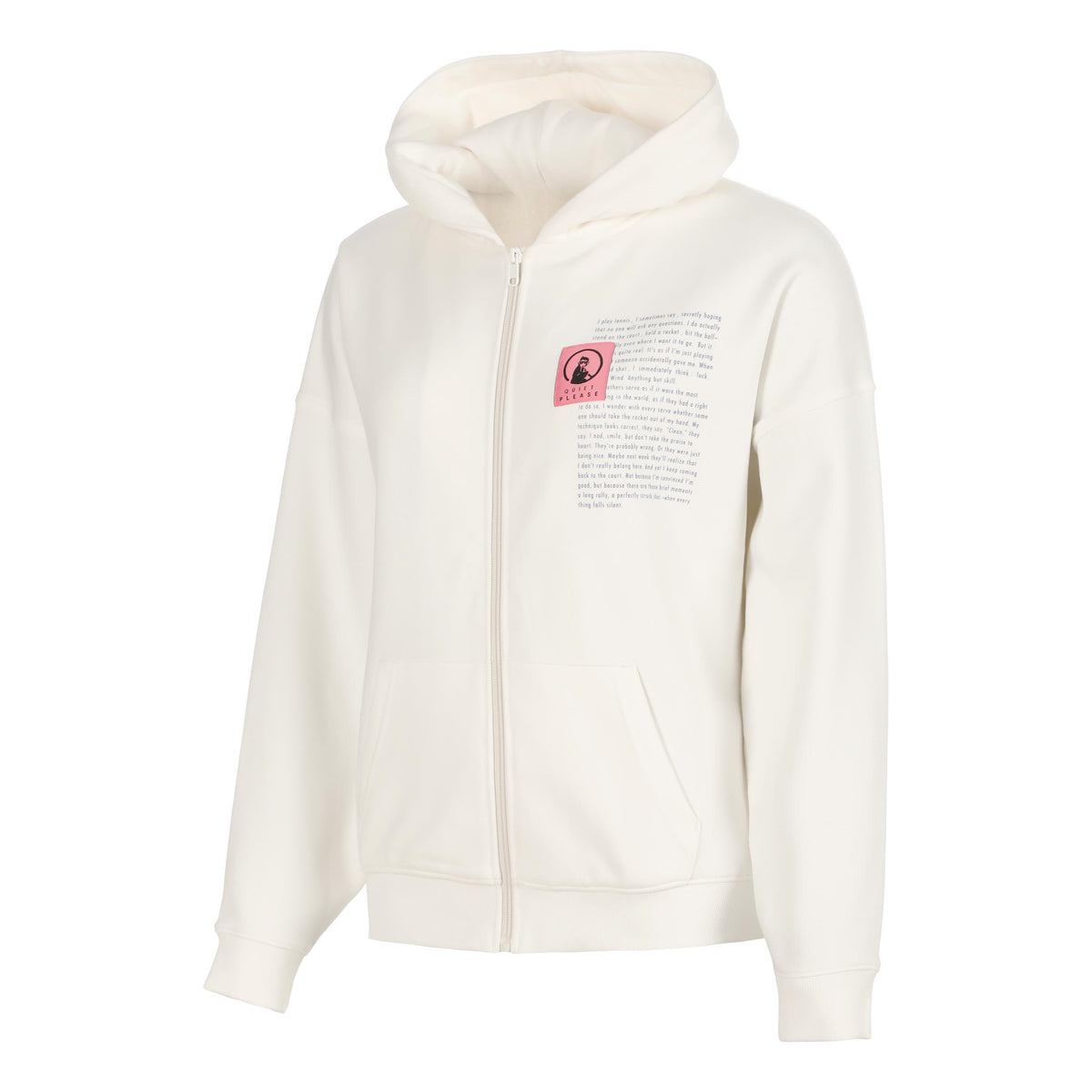 Quiet Please Thoughts Patch Oversize Zip Hoodie Women - cream
