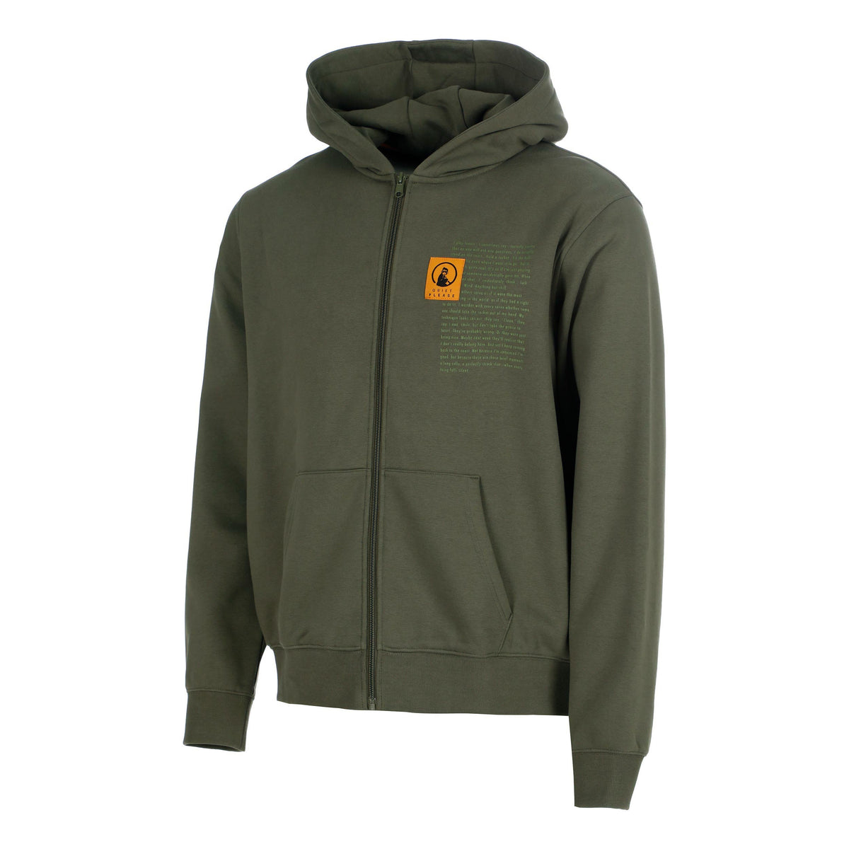 Quiet Please Thoughts Patch Loose Fit Zip Hoodie Men - dark green