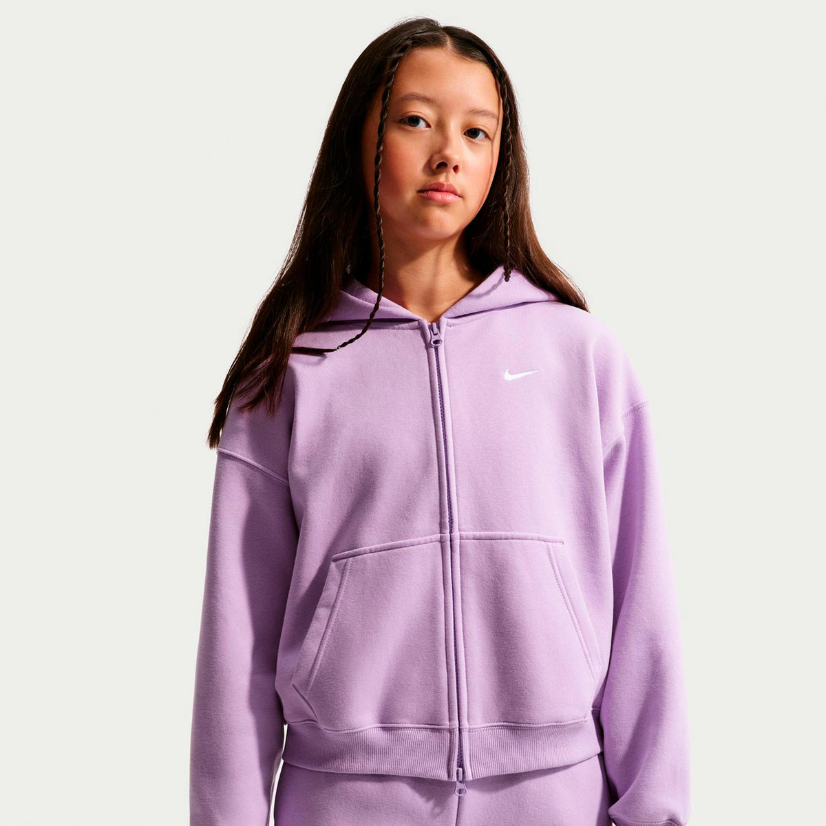 Nike Oversized Fleece Full-Zip Zip Hoodie Girls - purple