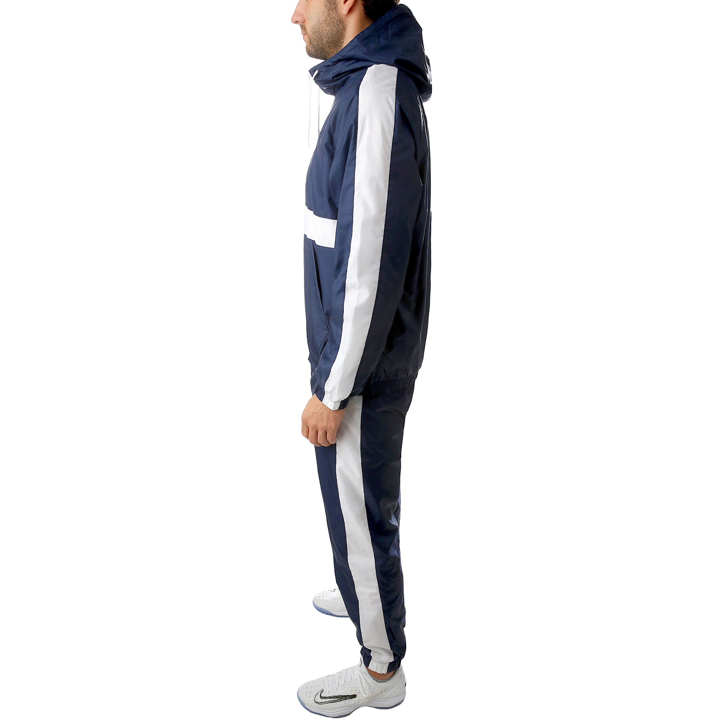 Sportswear Woven Hooded Tracksuit Men Dark Blue White