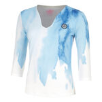 BIDI BADU Clothing BIDI BADU Watercolour V-Neck Long Sleeve Women-White,Blue