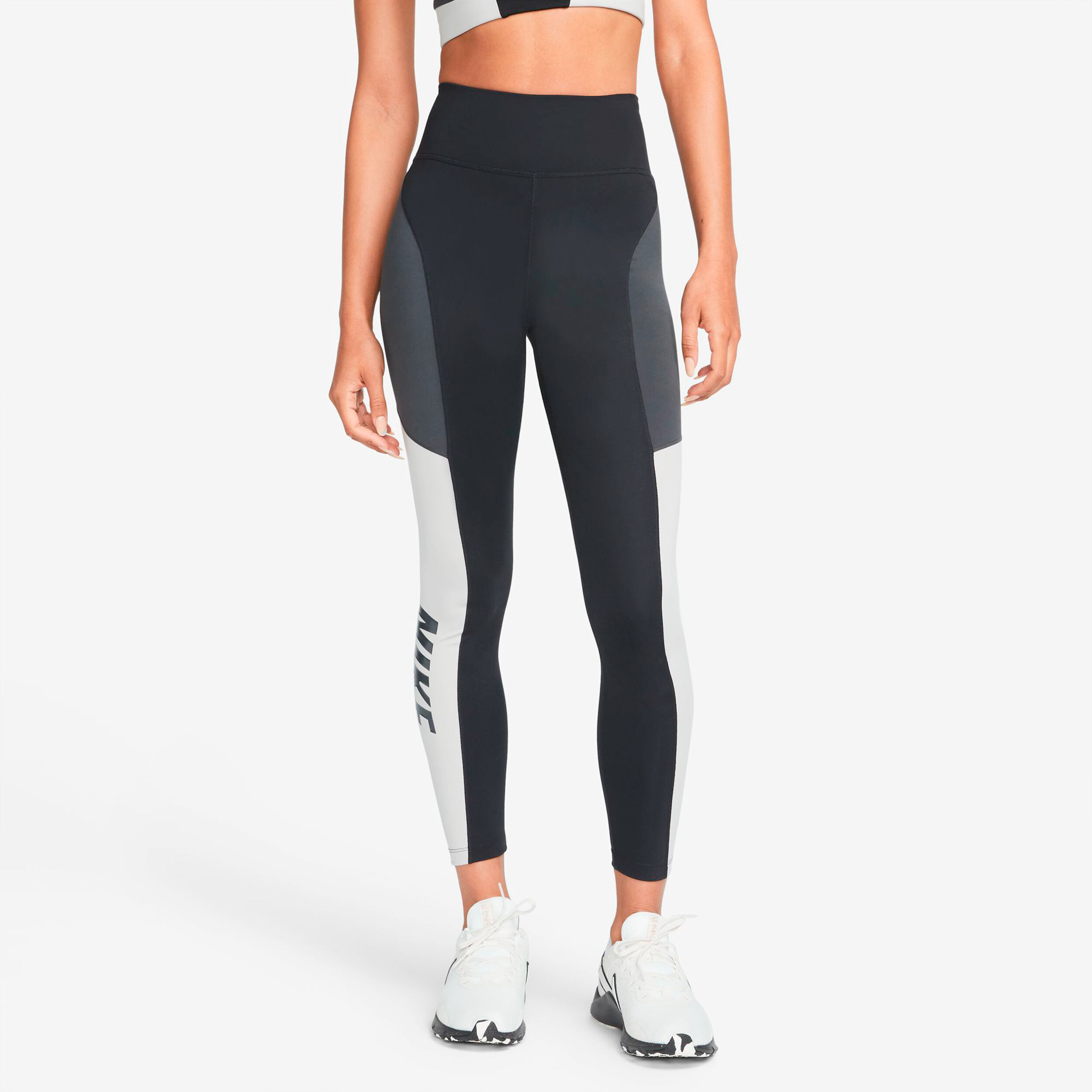 Buy Nike Dri Fit One Mid Rise Color Block Tight Women Black Grey online Padel Point COM