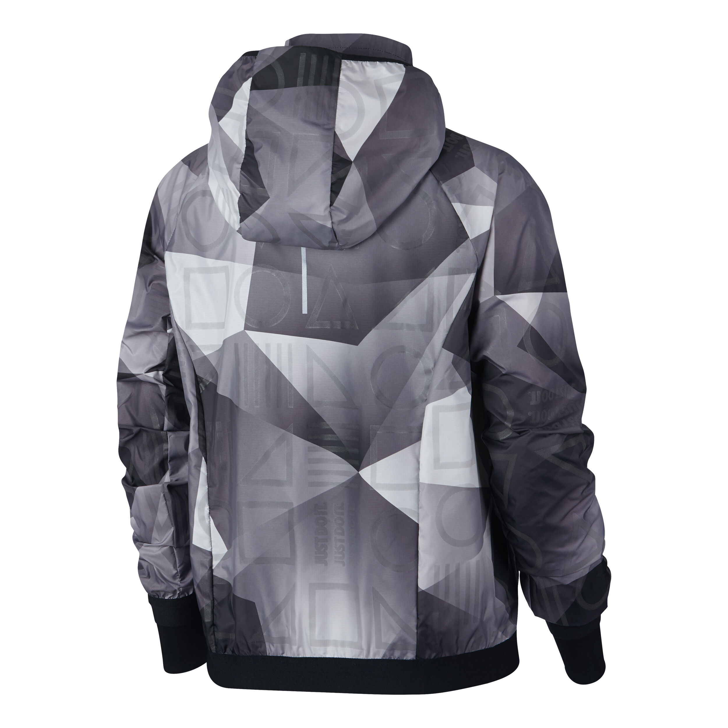 Shield Hooded Printed Running Jacket Women Grey White