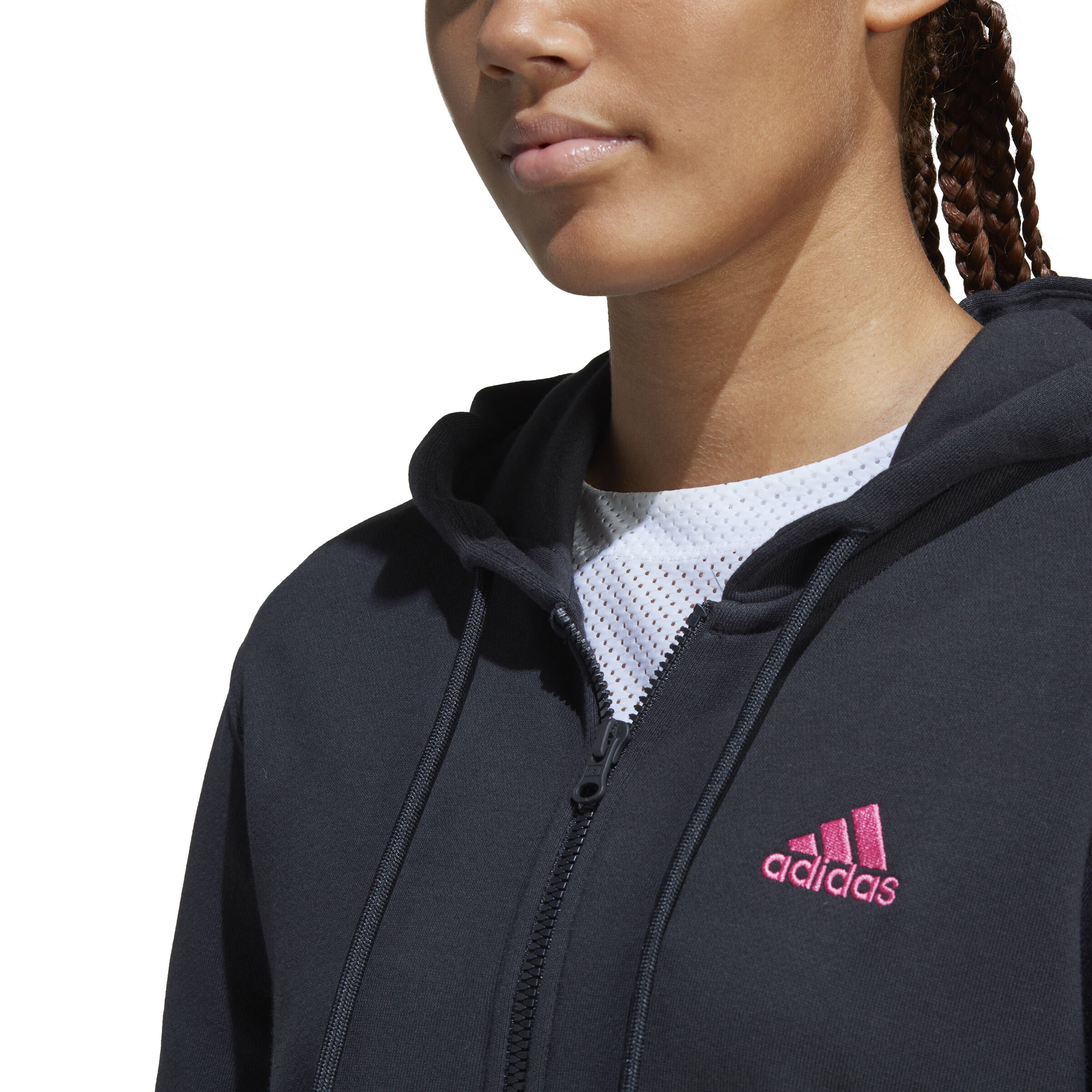 Buy adidas Essentials Linear Full Zip French Terry Zip Hoodie Women Black Pink online Padel Point COM
