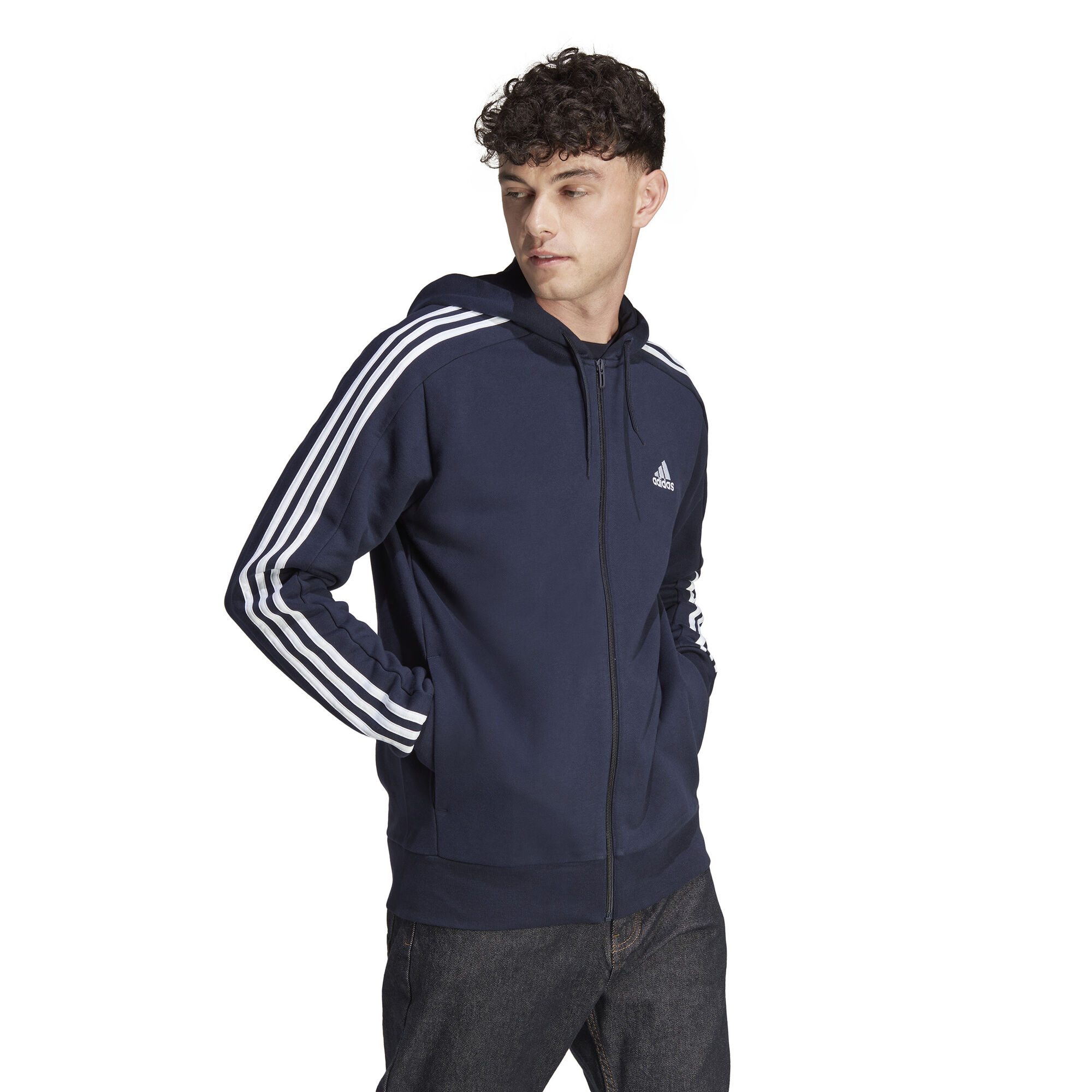Essentials French Terry Stripes Full Zip Hoodie Adidas Sportswear