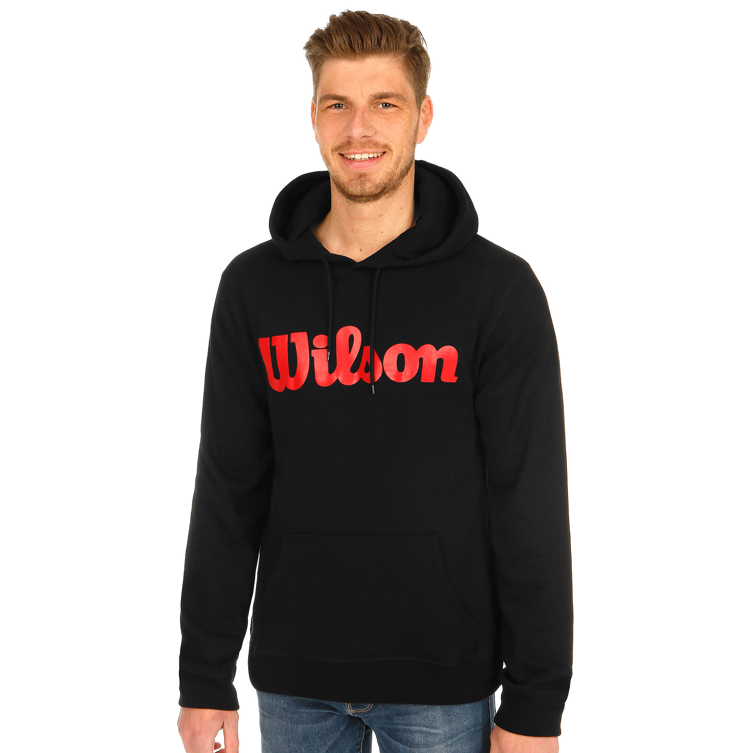 Script Cotton Po Hoody Men Black Red