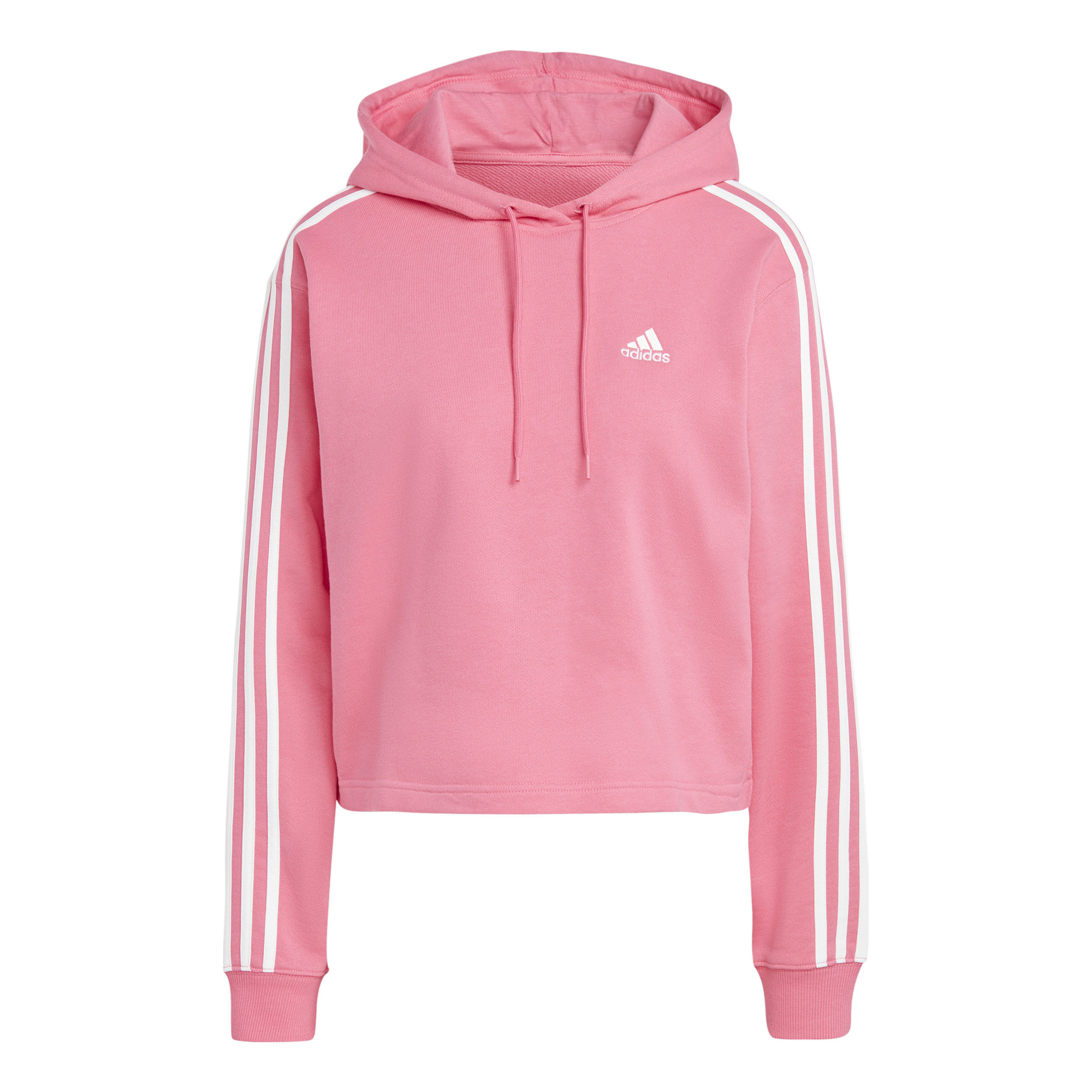 Essentials 3 Stripes French Terry Crop Hoody Women Pink White