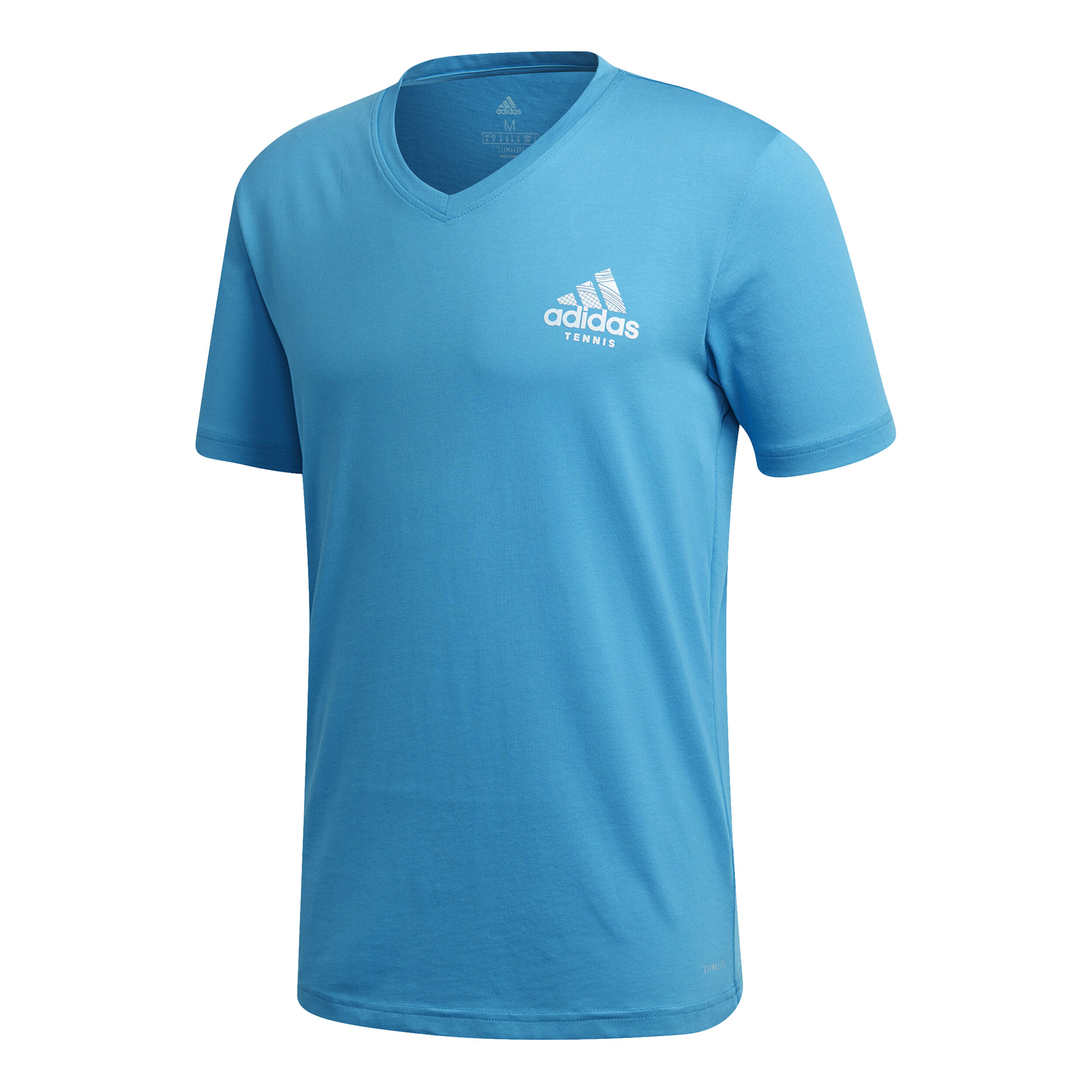 V Neck Graphic T Shirt Men Blue White