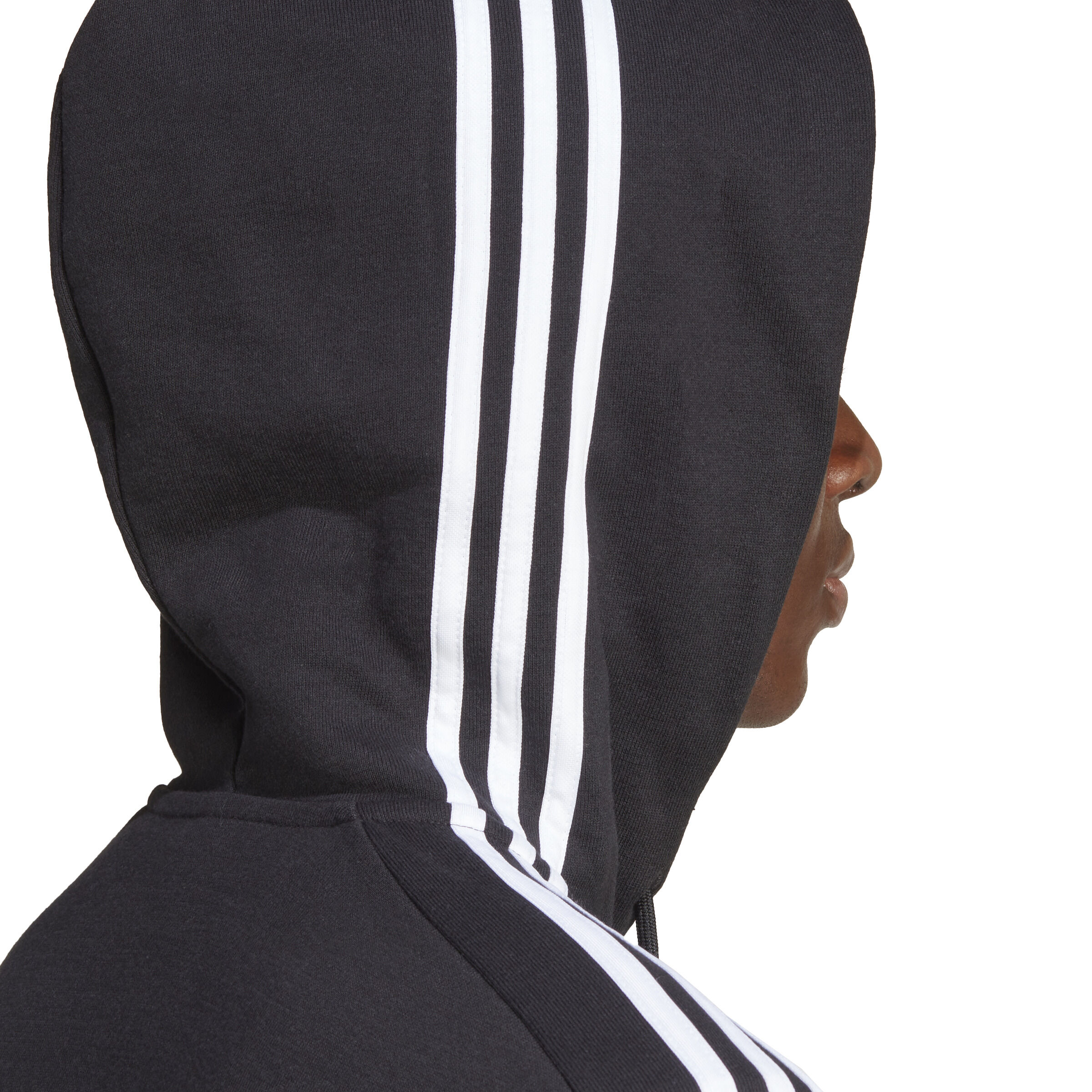 Essentials French Terry 3 Stripes Full Zip Hoodie Men Black White