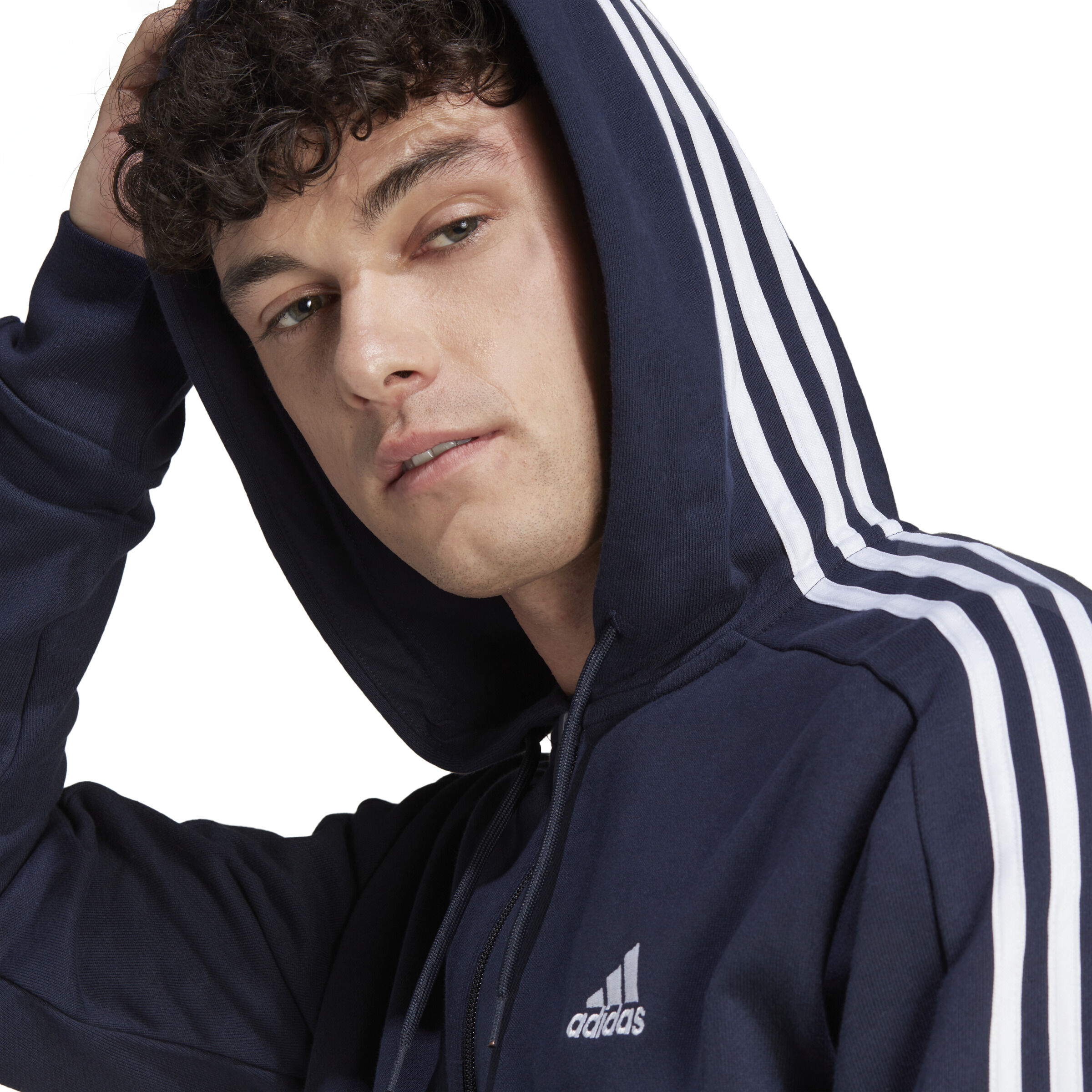 Adidas 3 online stripes hoodie blue