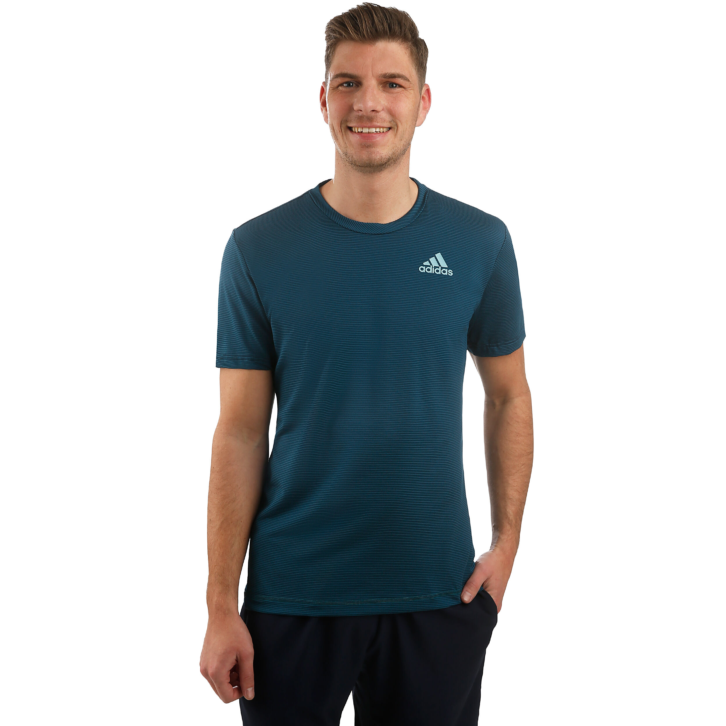 Parley Striped T Shirt Men Petrol Light Blue
