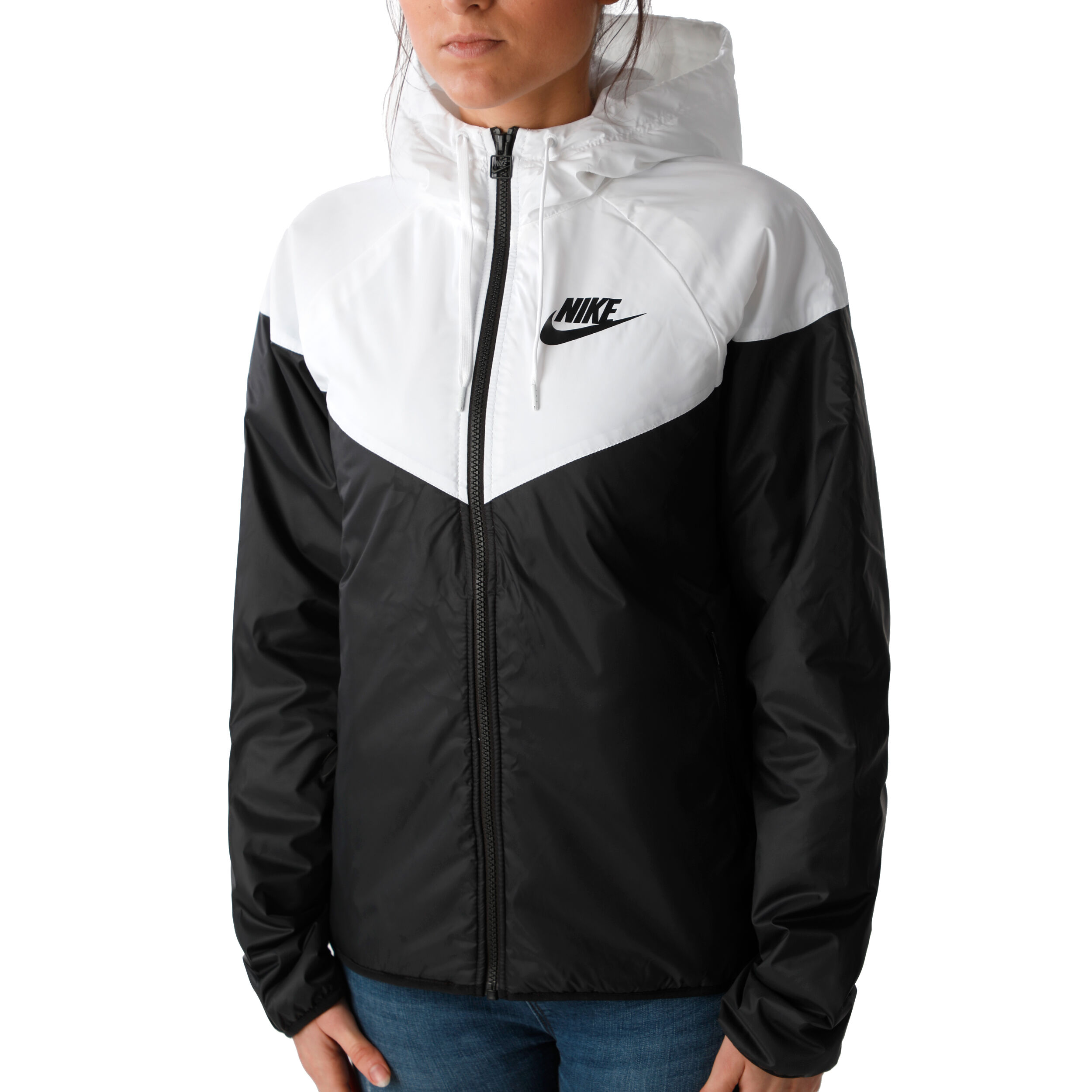 Nike windbreaker jacket womens black and white top